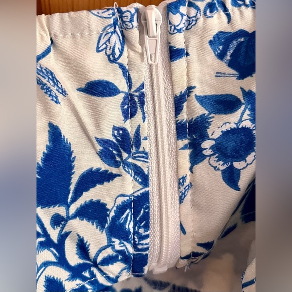 Indigo Blue and White Women's Crop Top Lined Zipper Shoulder Bow Ties Adjusts XS - Picture 7 of 11